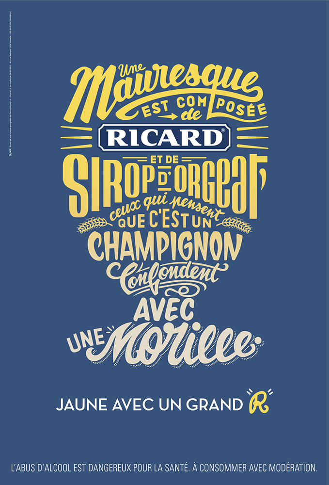 Publicité Ricard - Calligrammes - Ricard - Sirop d'orgeat - Mauresque