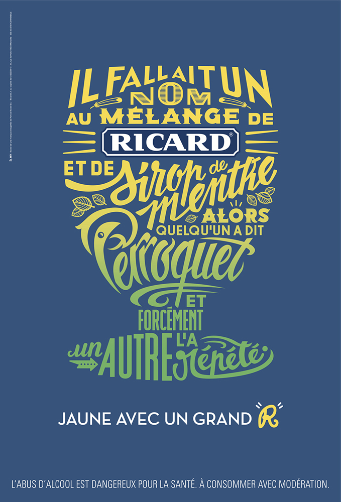 Publicité Ricard - Calligrammes - Ricard - Menthe - Perroquet