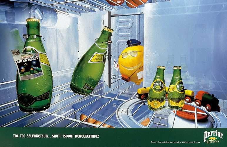 Publicité Perrier Citron - Réfrigérateur- Adultère - Facteur