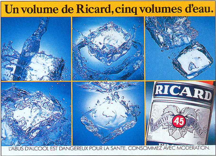 Publicité Ricard - Un volume de Ricard, cinq volumes d'eau