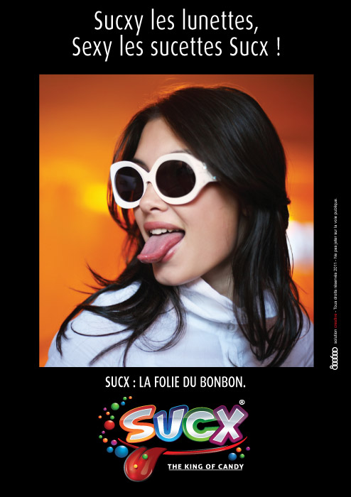 Publicité Sucx - La folie du bonbon - Flyer - Sucxy les lunettes, sexy les sucettes Sucx - Agence 800 600 - 2011