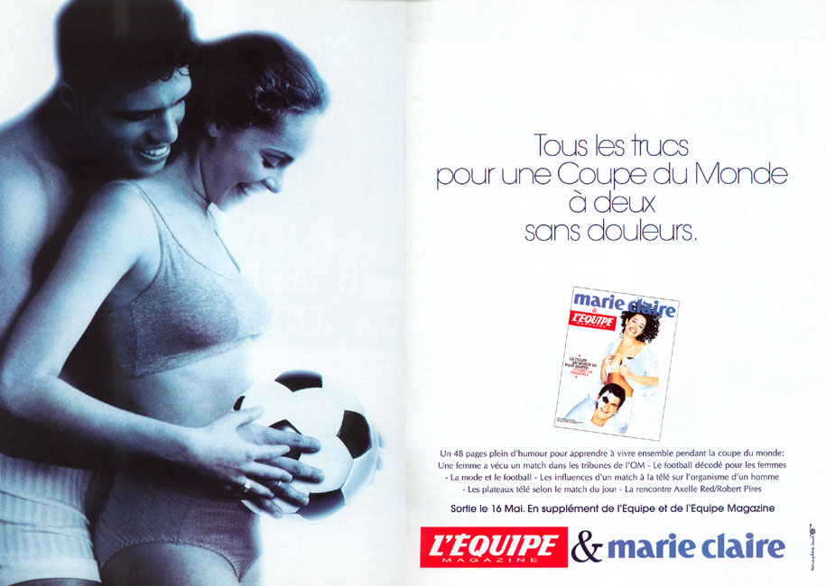 Publicité l'Équipe - L'Équipe & Marie Claire - Tous les trucs pour une Coupe du Monde à deux sans douleurs 