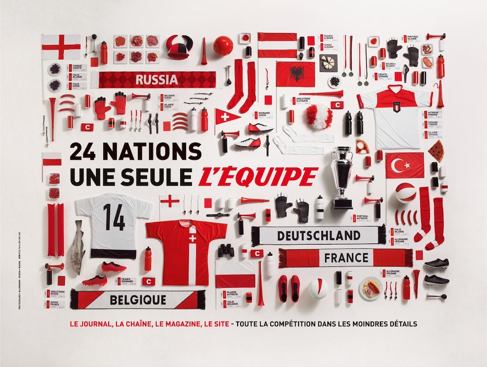Publicité l'Équipe - Euro 2016 - L'inventaire - 24 nations une seule l'Équipe - Toute la compétition dans les moindres détails - DDB - 2016 - Horizontale